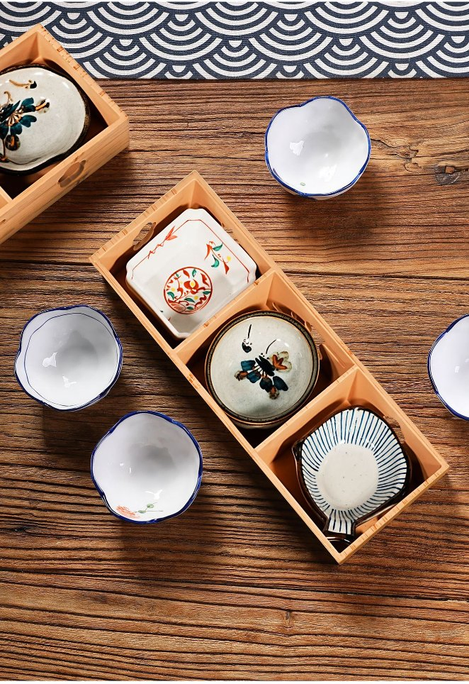 9 Grids Box Japanese Omakase Chinese Hot Pot Sauce Dishes Dessert Plate Platter Wood Grin ABS Resin