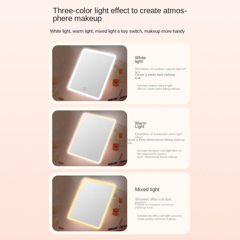 360-Degree Rotating Three-Color Dimmable LED Square Makeup Mirror