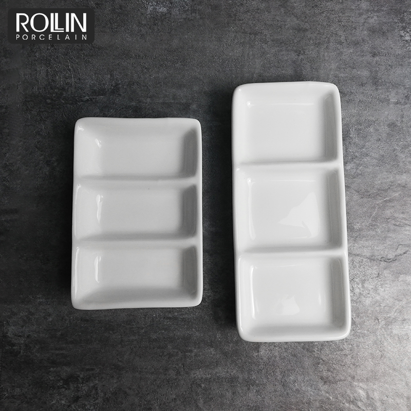 3 in 1 Divided Dish Porcelain Mustard Dish Chaozhou Factory Supply