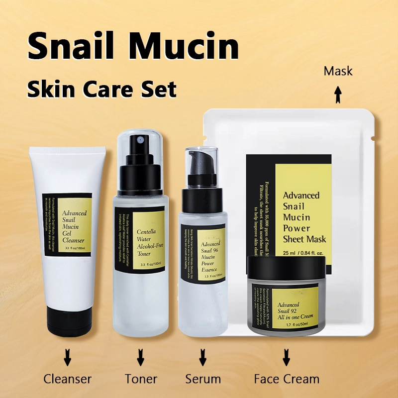 Private Label Moisturizing Repairing Smoothing Brightening Snail Serum Snail Mucin Gel Cleanser Skin Care Set