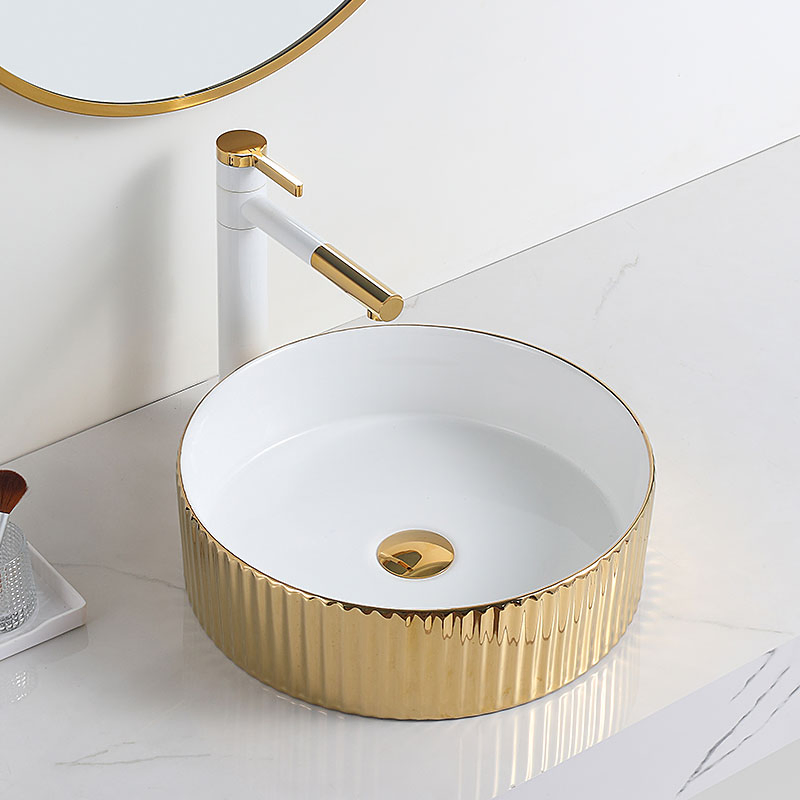 New Pattern Bowl Round Sink Aufsatzwaschbecken Porcelain Electroplate Decal Decoration Bathroom Sink