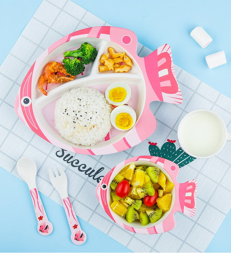 Aohea New Luxury Tableware Compartments Kids 4 PC Construction Themed Dinnerware Kids with Colors Classic Cup Tableware Dinner Tableware Dinner Set