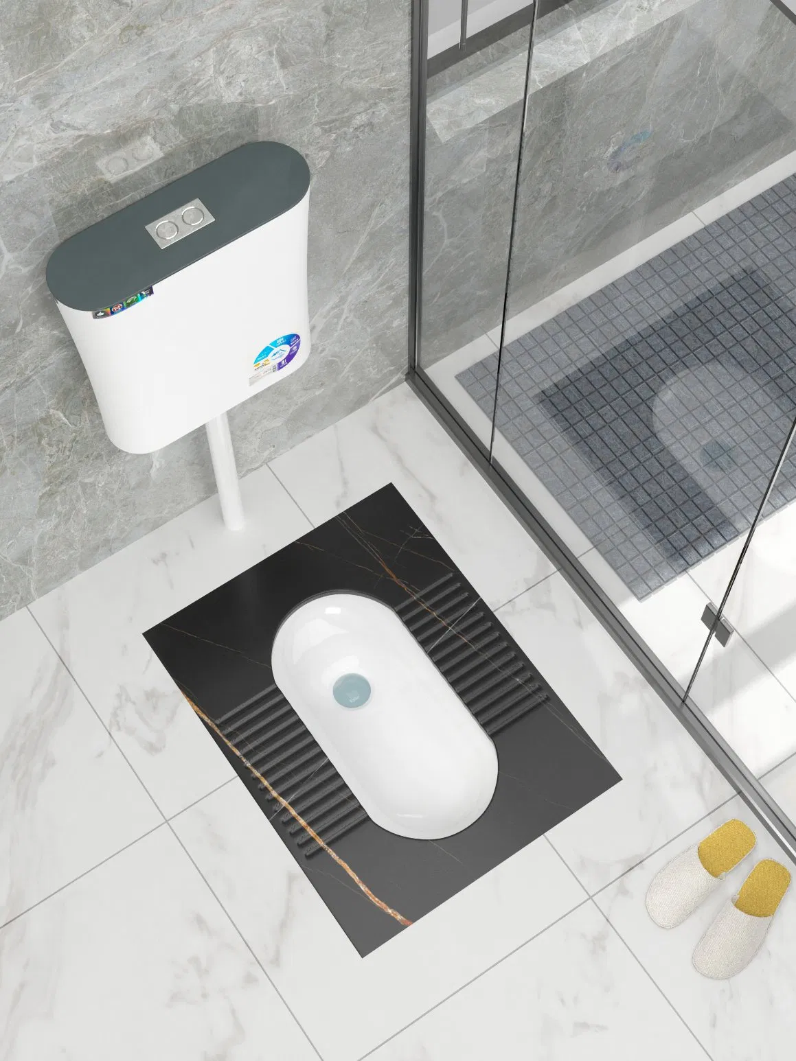 Rock Slab Marble Effect Water Closet S-Trap Squatting Pan Bathroom Ceramic Squat Toilet