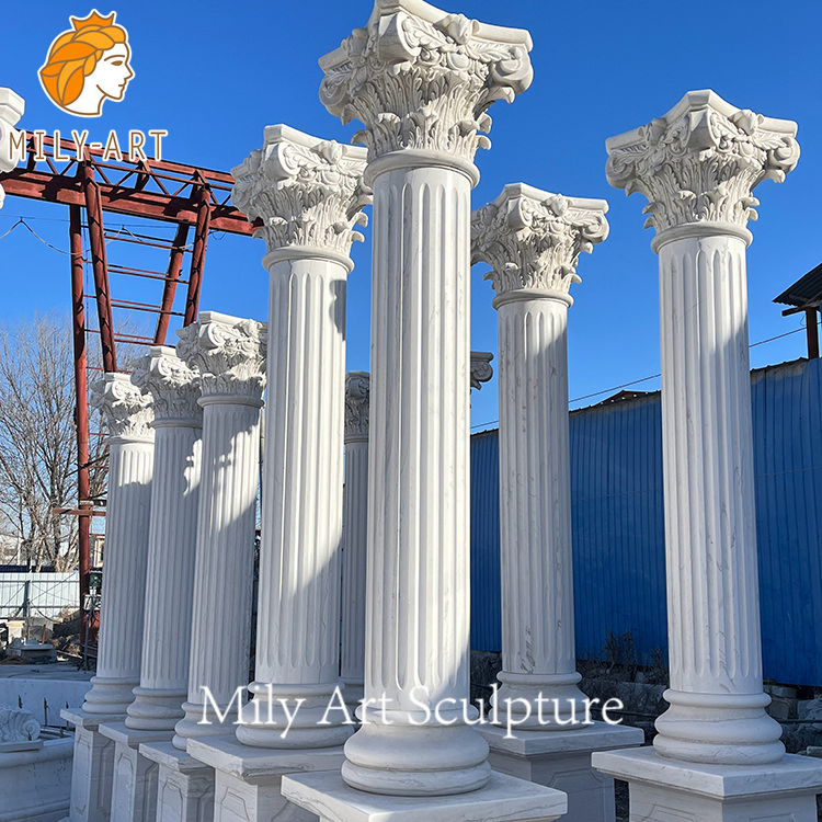Project Building Natural Solid Marble Pillars White Marble Roman Columns