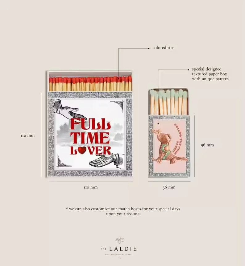 Custom Design Small Match Box with Colorful Tips White Black Red Purple Match Head for Candle Match Sticks