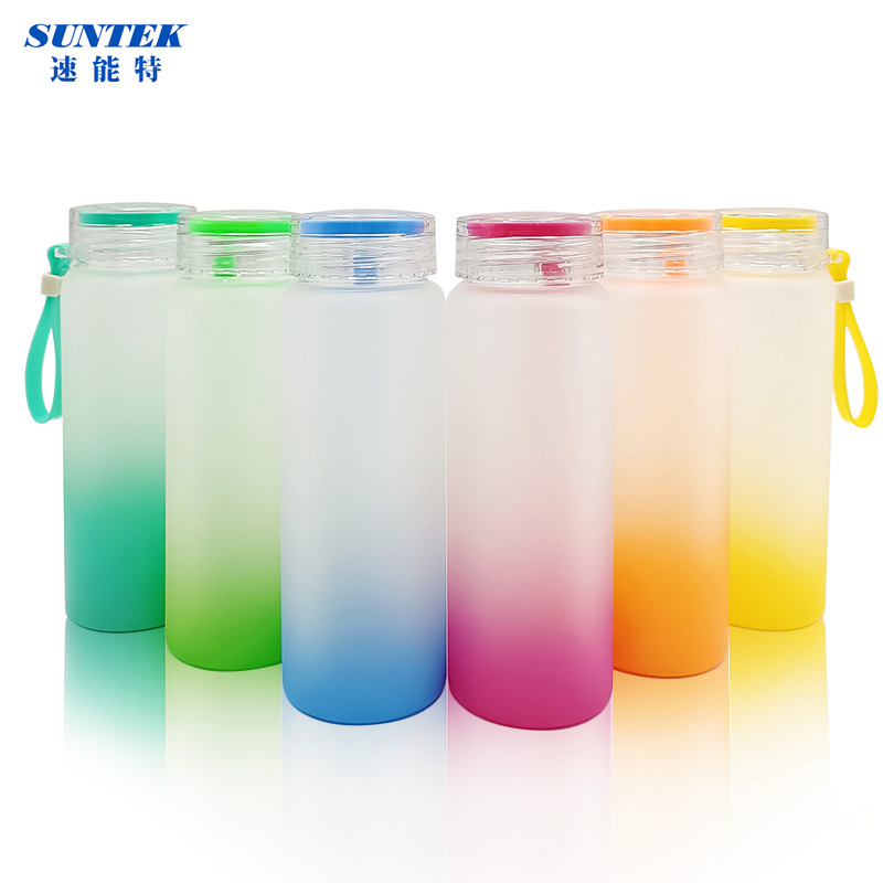 2025 Wholesale Custom 500 Ml Frosted Gradient Glass Water Bottle with Silicone Strap for Sublimation Gifts (STB-BS500F)