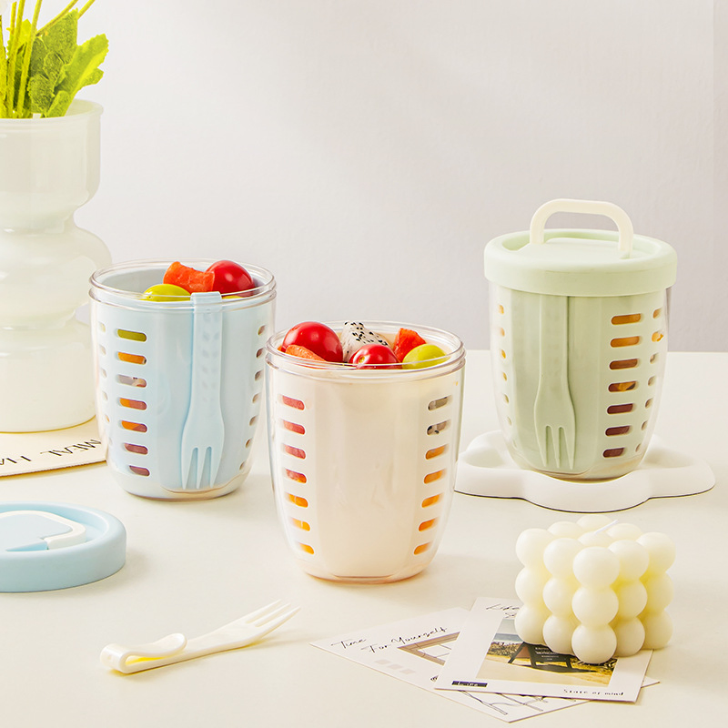 Popular Breakfast Salad Takeout Picnic Double-Layer Multi-Purpose Drainable Fruit Cup