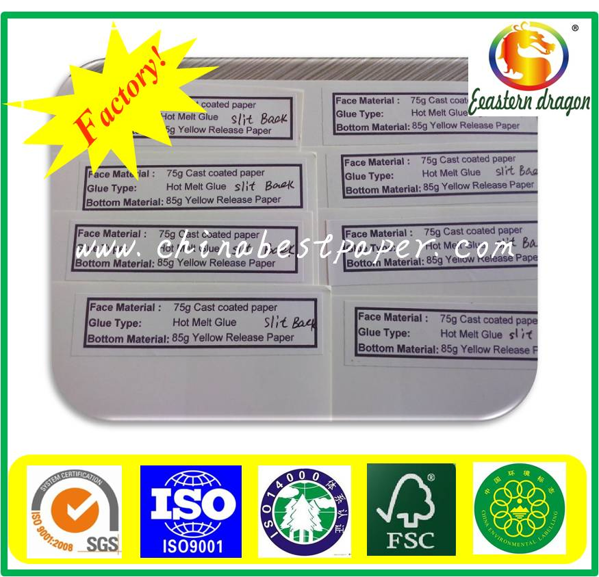 White Color Adhesive Paper 85g/adhesive paper gloss face