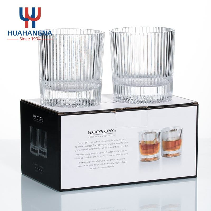 Premium 10oz Old Fashioned Ripple Rock Glass Home Bar Crystal Whiskey Glasses Set of 2 for Cocktail Liquor