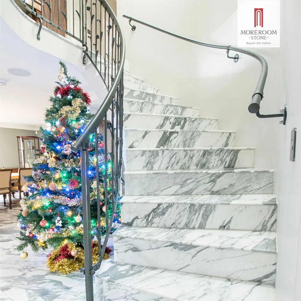 Luxury Italian Custom Arabescato Corchia White Marble Staircase