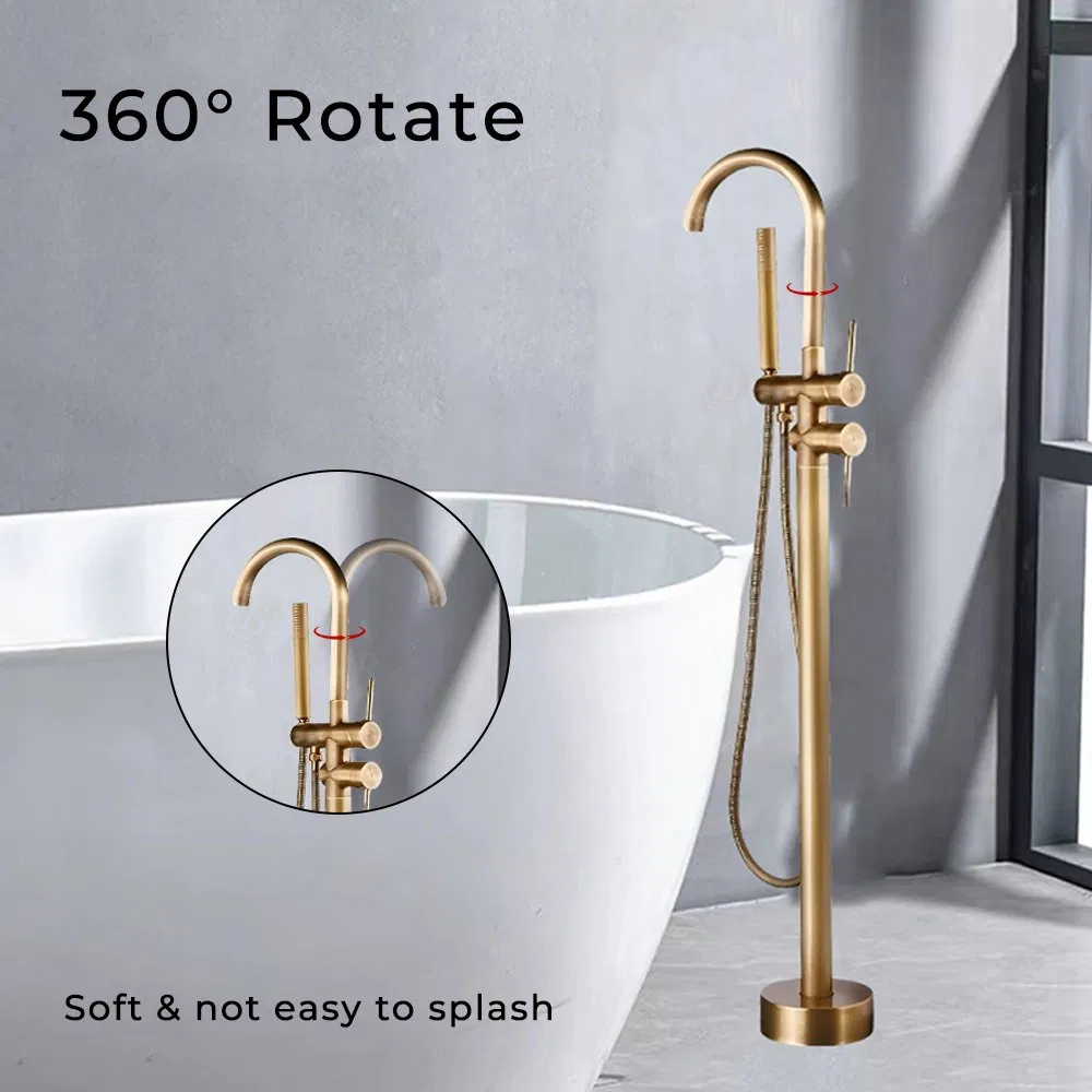 High End Contemporary Chrome Round Floor Standing Brass Basin and Tub Faucet