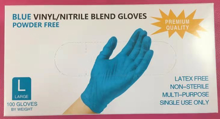 Disposable Power Free Blue Nitrile Vinyl Blend Gloves with CE Certification En455 En374 510K