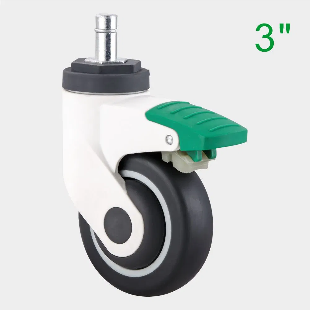 3 Inch Green TPR Medical Swivel Caster Wheel, Suitable for Medical Trolleys