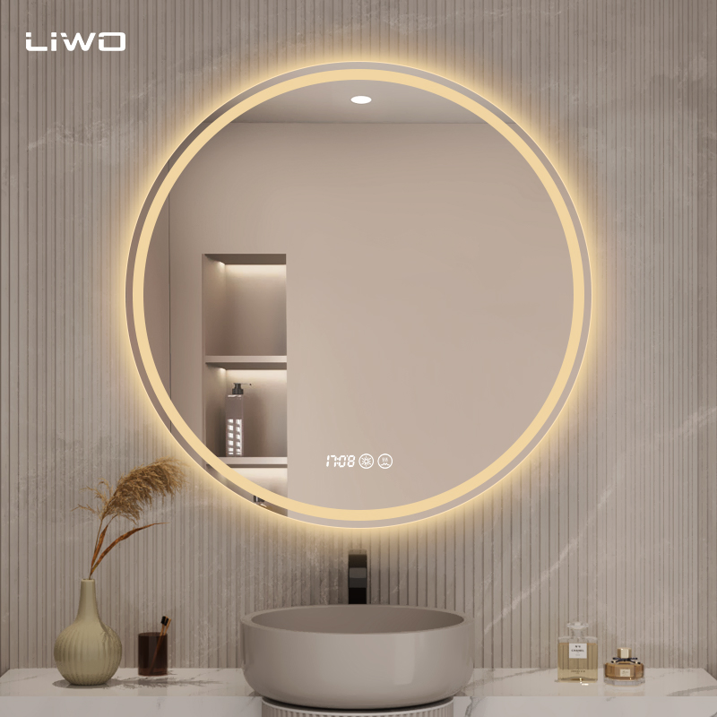 Smart Mirror Multi-Function Round Self-Design Bathroom LED Mirror with Smart Front and Backlit Anti-Fog Feature and Mobile Control High-Definition Silver Mirror