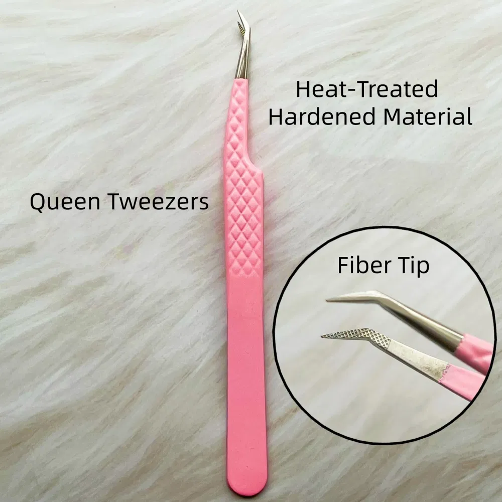 Professional Sharp Angled Curved Slanted Pink Fiber Tip Lash Eyelash Extension Tweezers