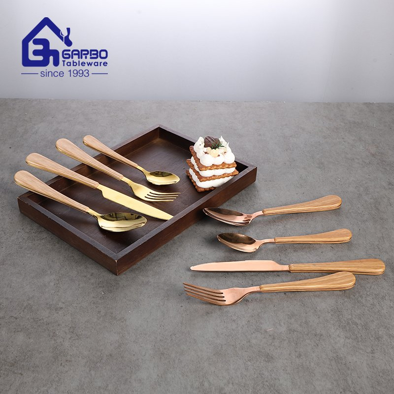 410ss Wooden Design ABS Plastic Handle Stainless Steel Cutlery Set Flatware