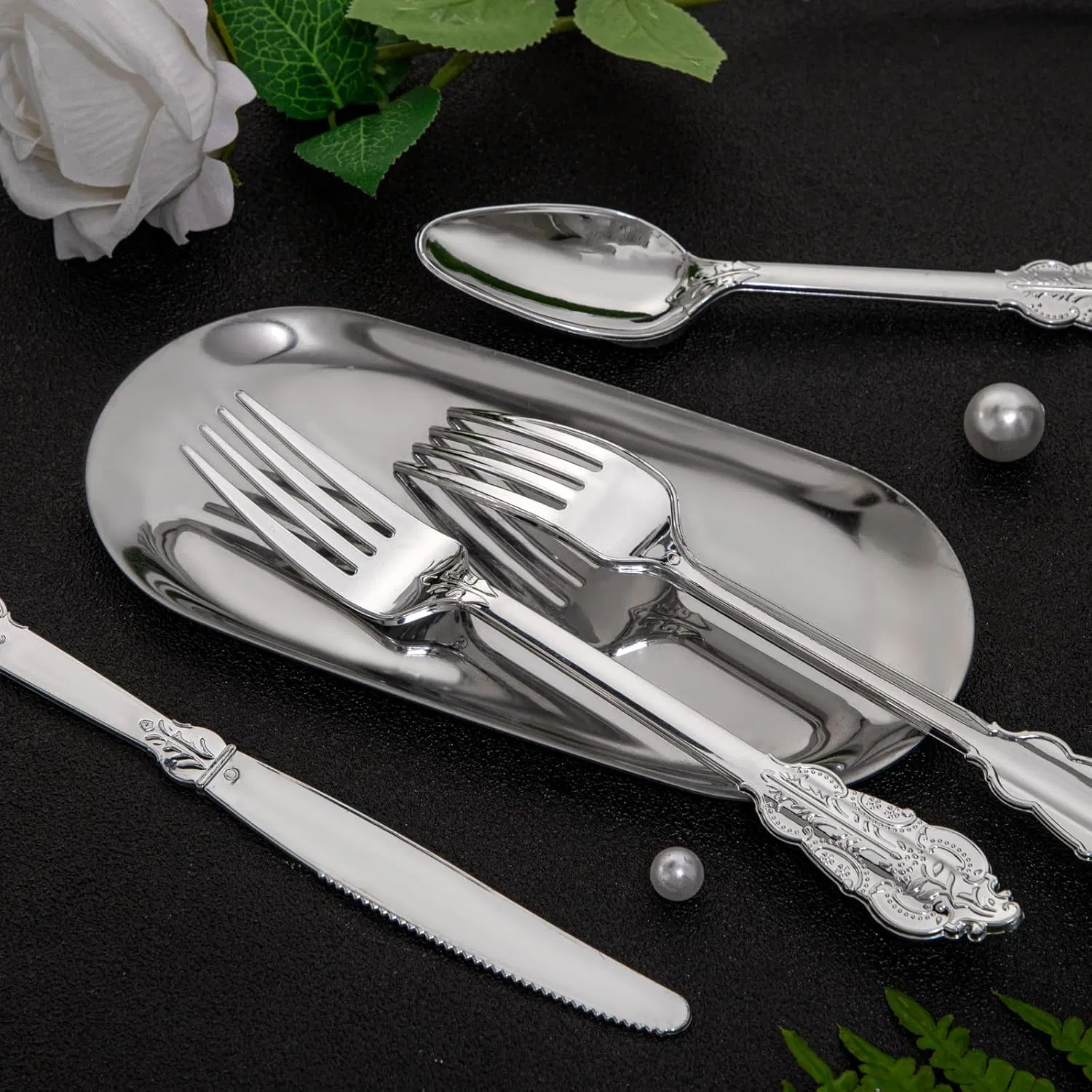 Premium Silver Disposable Silverware: Forks, Spoons, and Knives