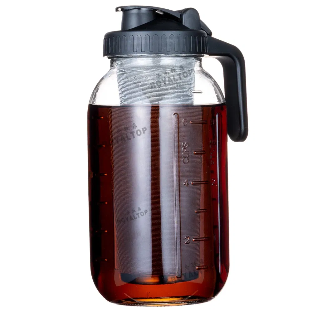Wholesale 2000ml Glass Mason Bottle Cold Brew Coffee Maker with 304 Stainless Steel Filter Iced Coffee Dispenser Handle Scale