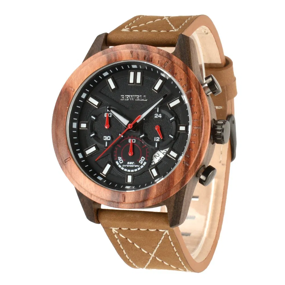 New Design Luxury Wooden Watch with Leather Strap for Men