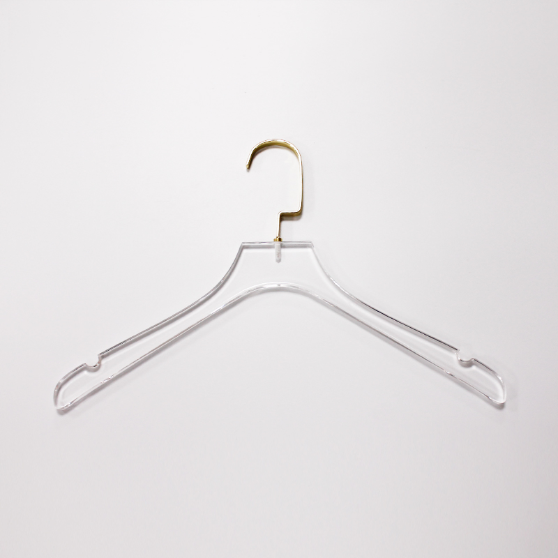 High-Grade Hotel Garment Clear Acrylic Clothes Hangers with Gold Hook