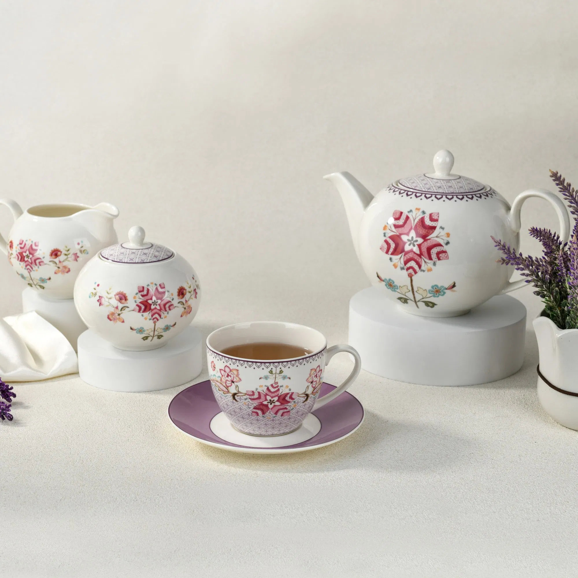 Porcelain Floral Teapot Coffee Cup & Saucer Sugar Pot Ceramic Tea Set