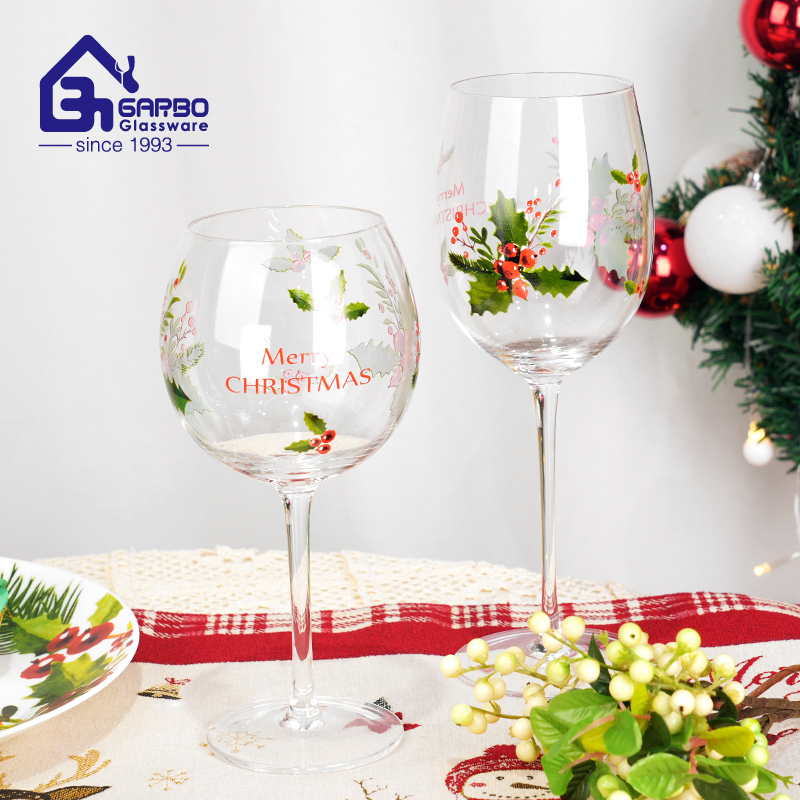 Merry Christamas Wine Glasses Cocktail Stemware with Xmas Decals