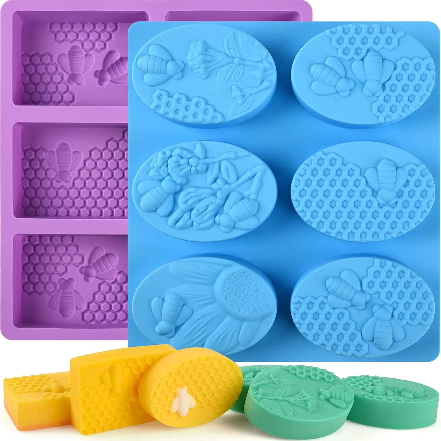 6 Cavity Bee Silicone Soap Molds Rectangle Oval Honeycomb Loaf Handmade Molds for Soap Making