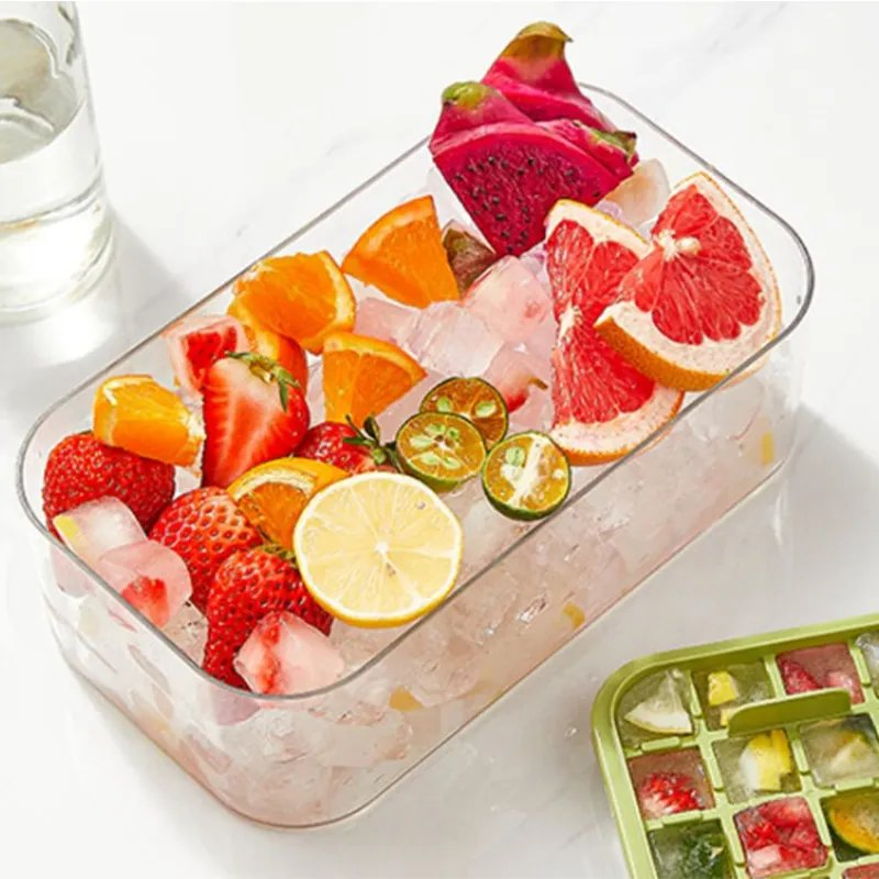 ABS Durable Ice Mold Maker Easy Release Flexible Silicone Ice Cube Tray with Lid