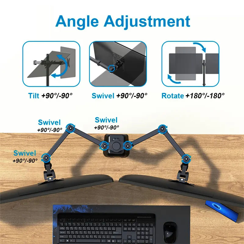 17"-32" Screen Adjustable Double Dual Monitor Arm Stand Laptop Desk Mount with 2 Arms
