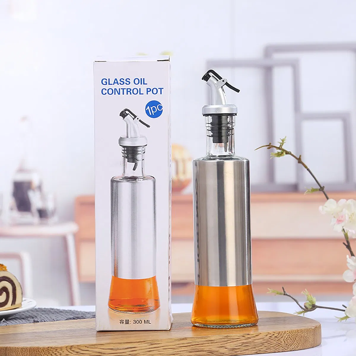 Kitchen Vinegar Dispenser Set Glass Olive Oil Bottles with Drip Spout Leak-Proof Oil Pot Storage Seasoning Condiment Container