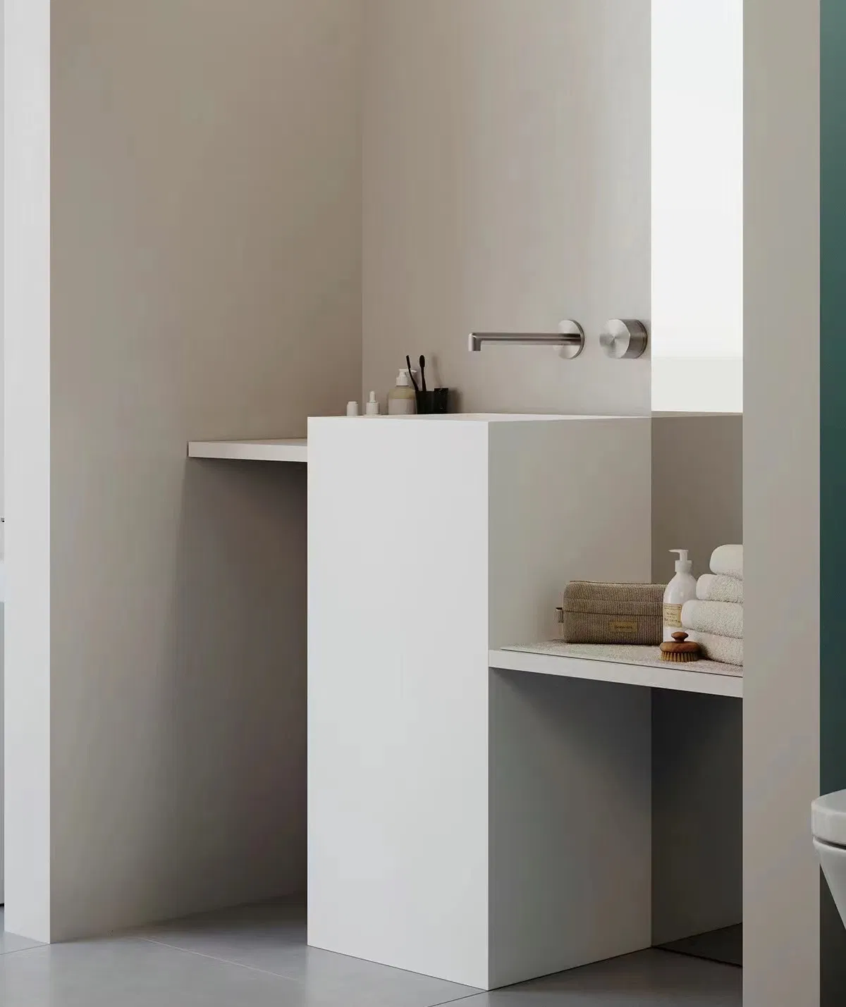 Premium Custom Solid Surface Countertop with Integrated Hotel Sink
