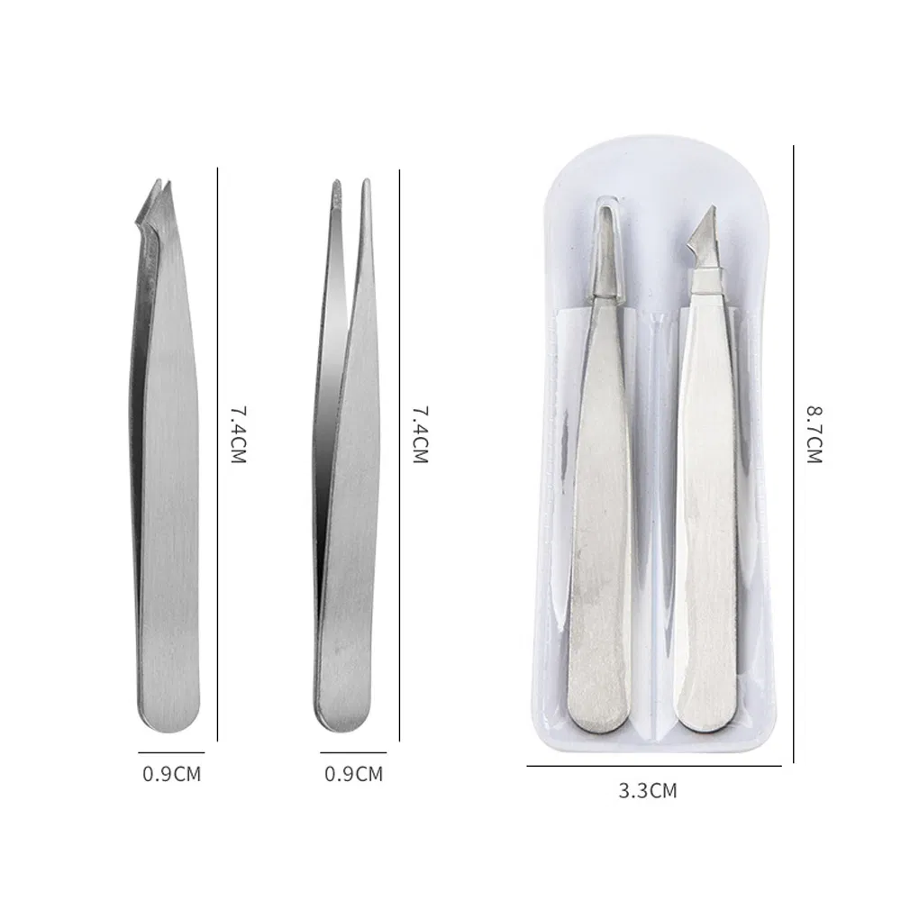 Mini Makeup 2PCS/Set Slanted Squared Eyebrow Tweezers Stainless Steel Pointed Eyelash Tweezers