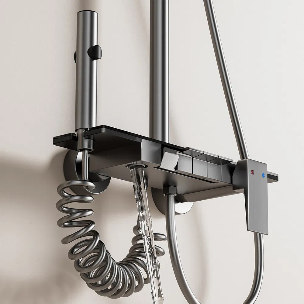 High Quality Fashion Aluminum Grey Dual Handles Head Waterfall Bathroom Shower Set