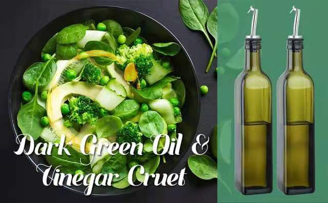 Wholesale 500ml Dark Green Glass Bottle Olive Oil Bottle with Oil Dispenser