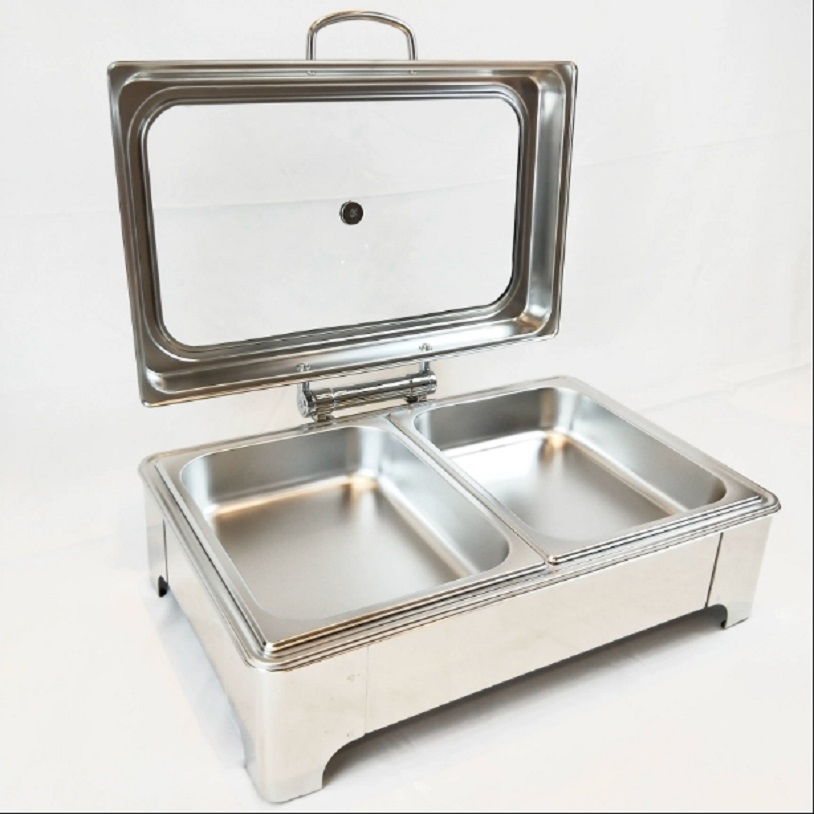 High Quality Stainless Steel Hydraulic Rectangle Buffet Dishes with Full Visible Cover