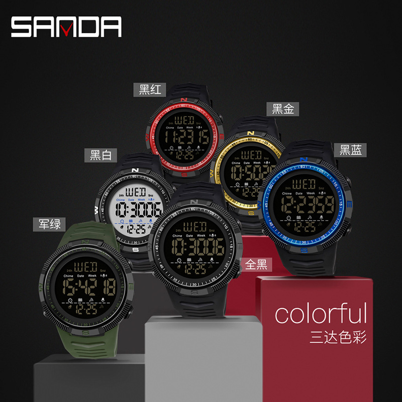 Sanda 6014 Wristwatch Luminous Multi-Functional Fashion Boys LED Digital Watch