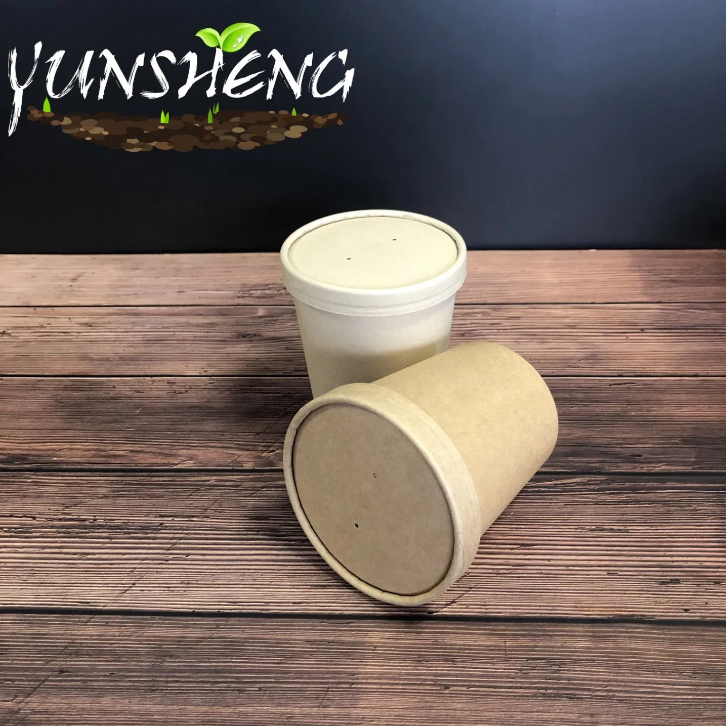 Compostable Degradable Disposable Brown Kraft Paper Cup/Eco-Friendly Customized Light Brown Bamboo Pulp Paper Soup Cup/Ice Cream Cup