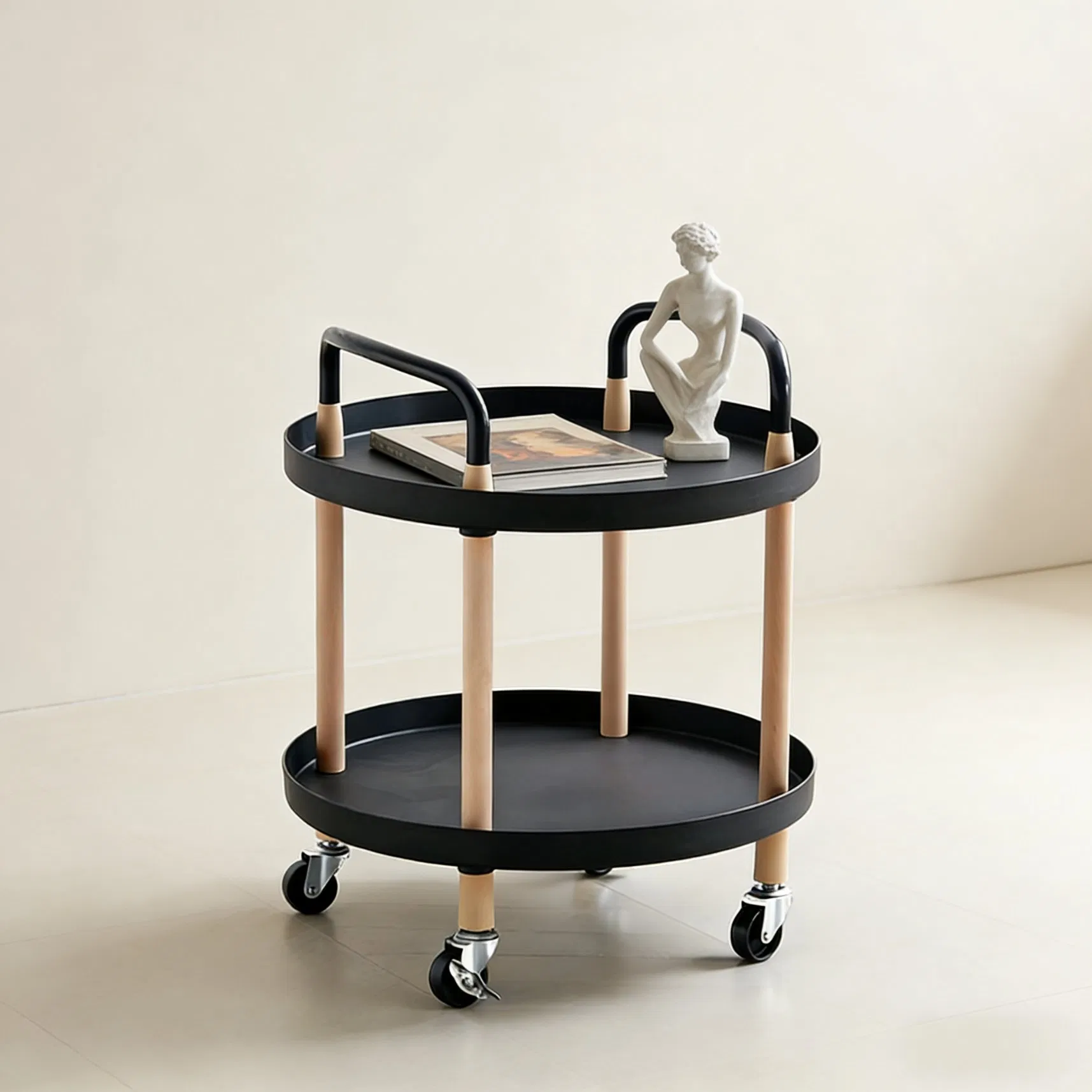 1 Year Wood OEM Rolling Utility Cart Display Shelf Rack with Wheels Factory Price