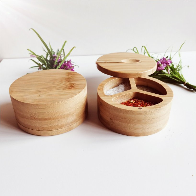 Bamboo Three Frames Salt Spice Container Jar