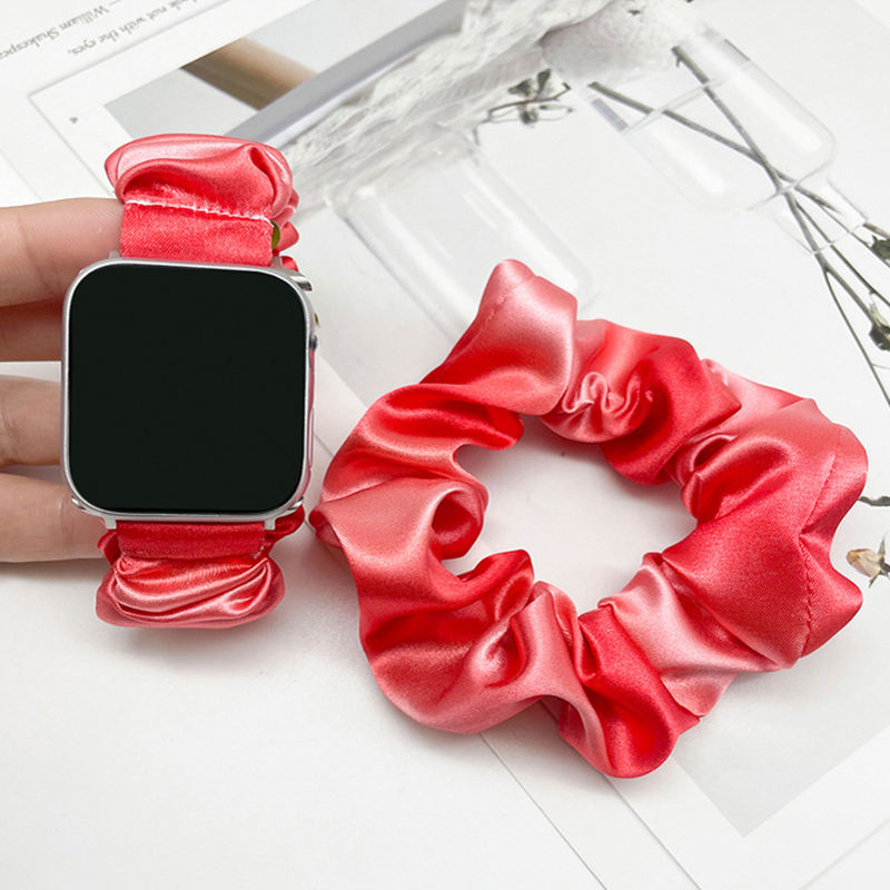 Girls Women Polyester Tie-Dye Rainbow Color Elastic Smart Watch Straps Scrunchie Band