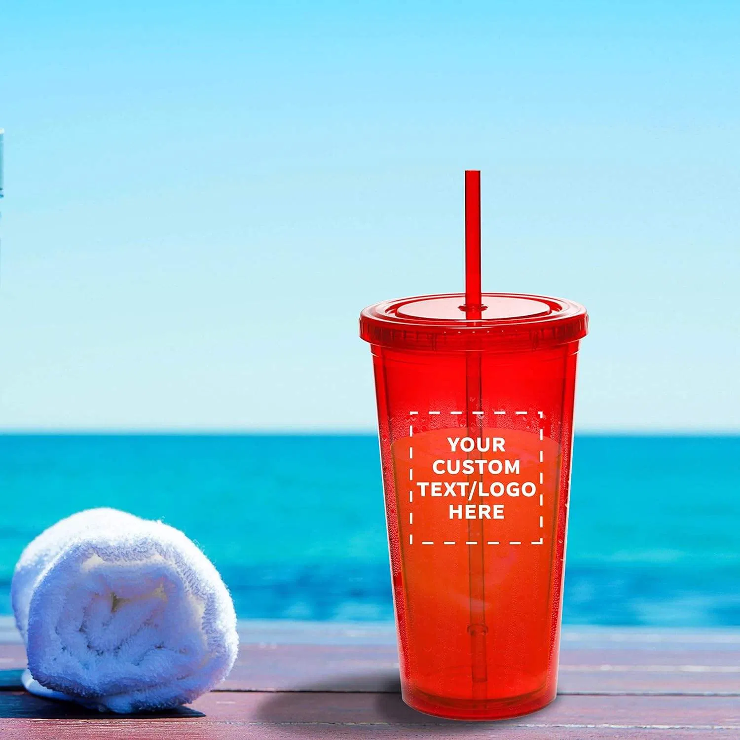 20oz Clear Plastic Tumbler Custom Logo Double Wall Insulation Lid Straw Included