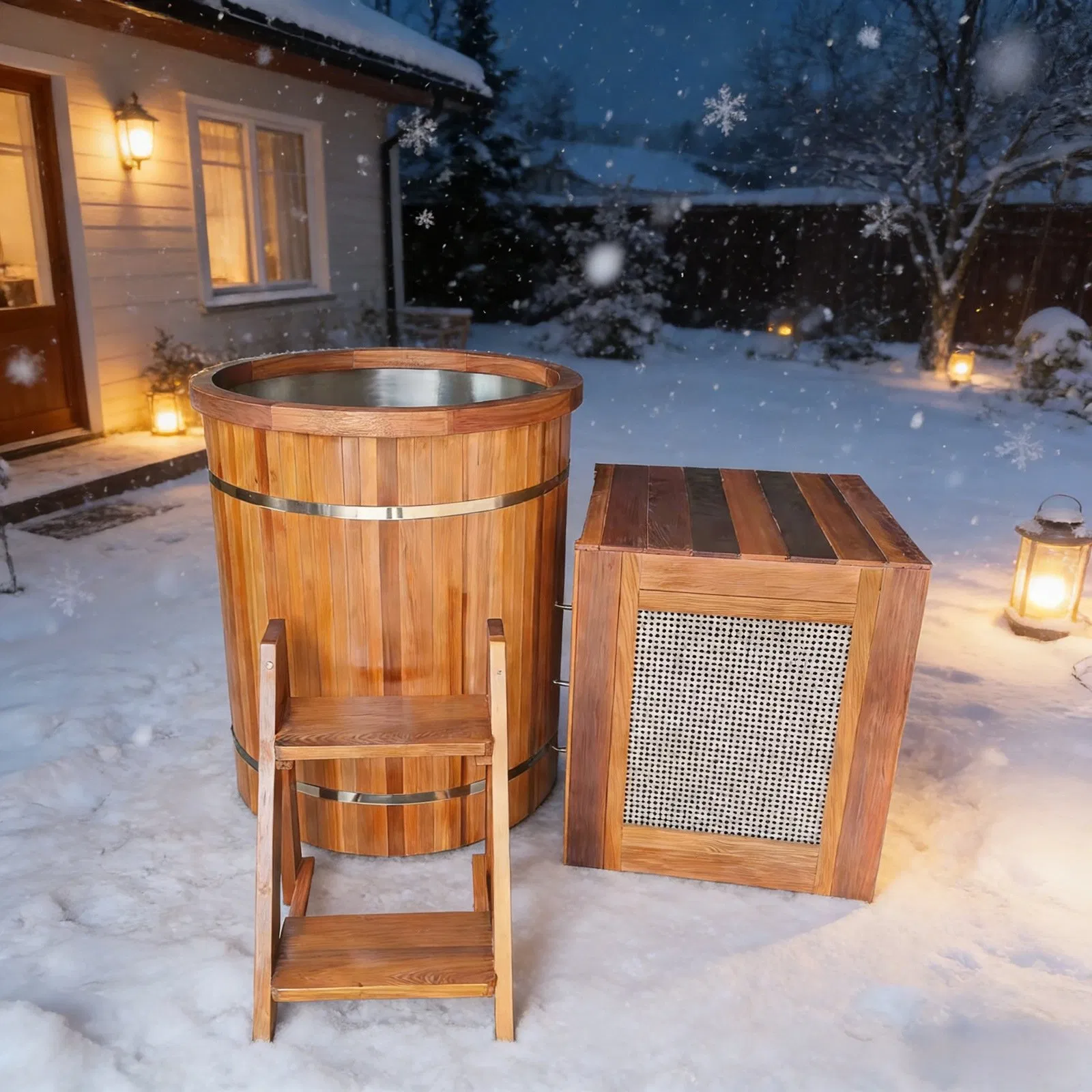 Деревянная ледяная ванна для криотерапии с массажем