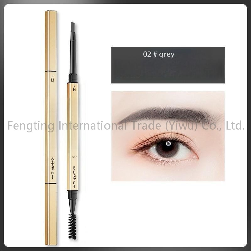 Customized Gold Tube Triangular Head Slim Brown Eyebrow Pencil Waterproof with Eyebrow Enhancer Retractable Eyebrow Pencil