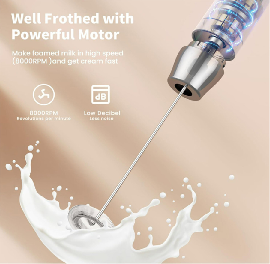 Rechargeable Handheld Electric Foam Maker Milk Frother with Stand