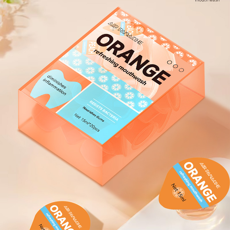 Private Label Portable Mouthwash Liquid Orange Travel Size Jelly Mouth Wash Cup Mouth and Teeth Whitening Mouthwash