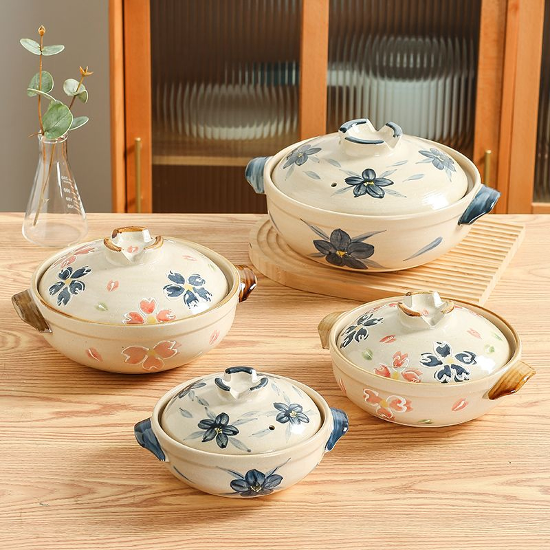 Hot Sale Restaurant Blue Pattern Clay Cooking Pot Ceramic Casserole Terracotta Pot