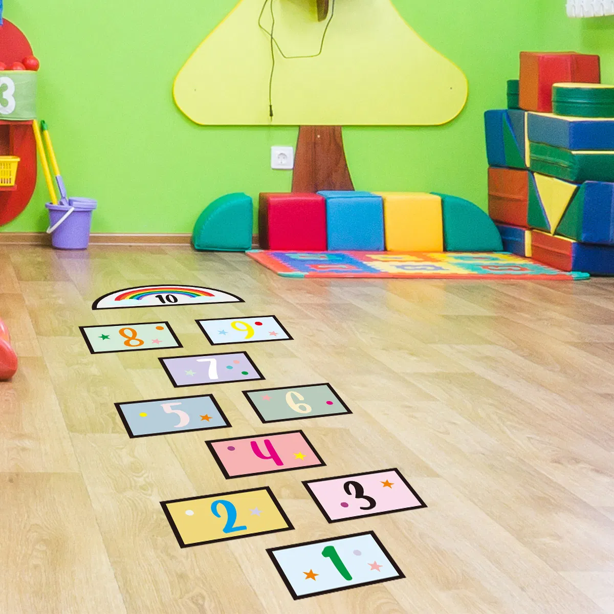 Digital Jump Grid Jump House Children′ S Game Creative Cartoon Wall Decal Sticker