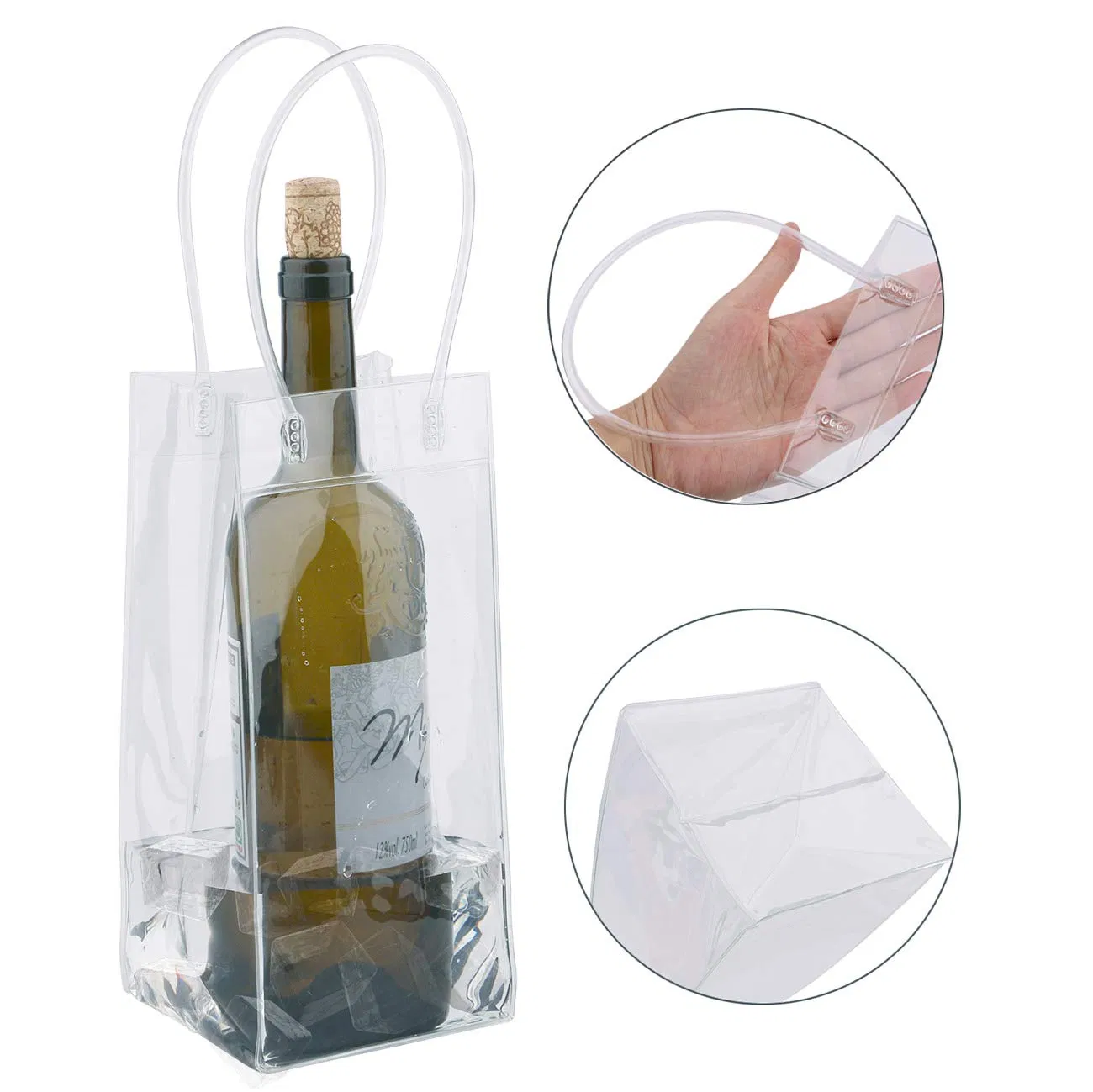 Leakproof Portable Collapsible Clear PVC Ice Cooler Wine Carrier Bag
