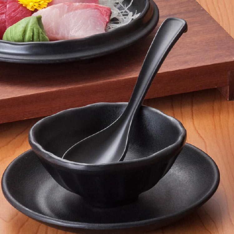 Black Mate Melamine Spoons Japanese Ramen Noodels Soup Bowl Serving Spoon