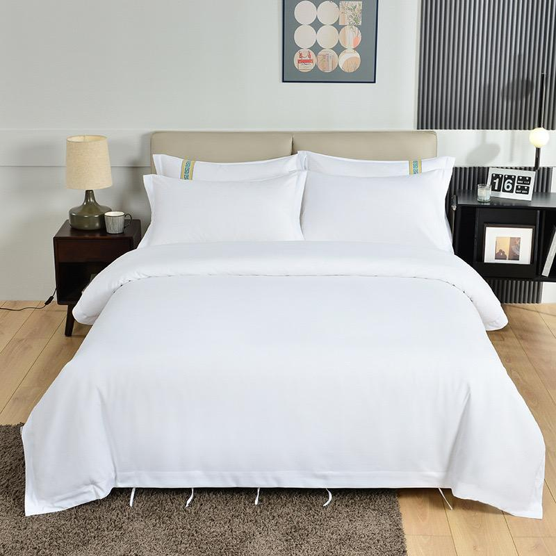 White Hotel Textiles Solid Color ODM/OEM Custom Microfiber Polyester 4 Pieces Stain Stipe Duvet Quilt Cover Bed Sheets Guangdong Hotel Bedding Set Wholesale